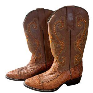 Rogers Boots Brown/Orange Leather Rodeo Men's Cowboy Boots Size 9 1/2 EE